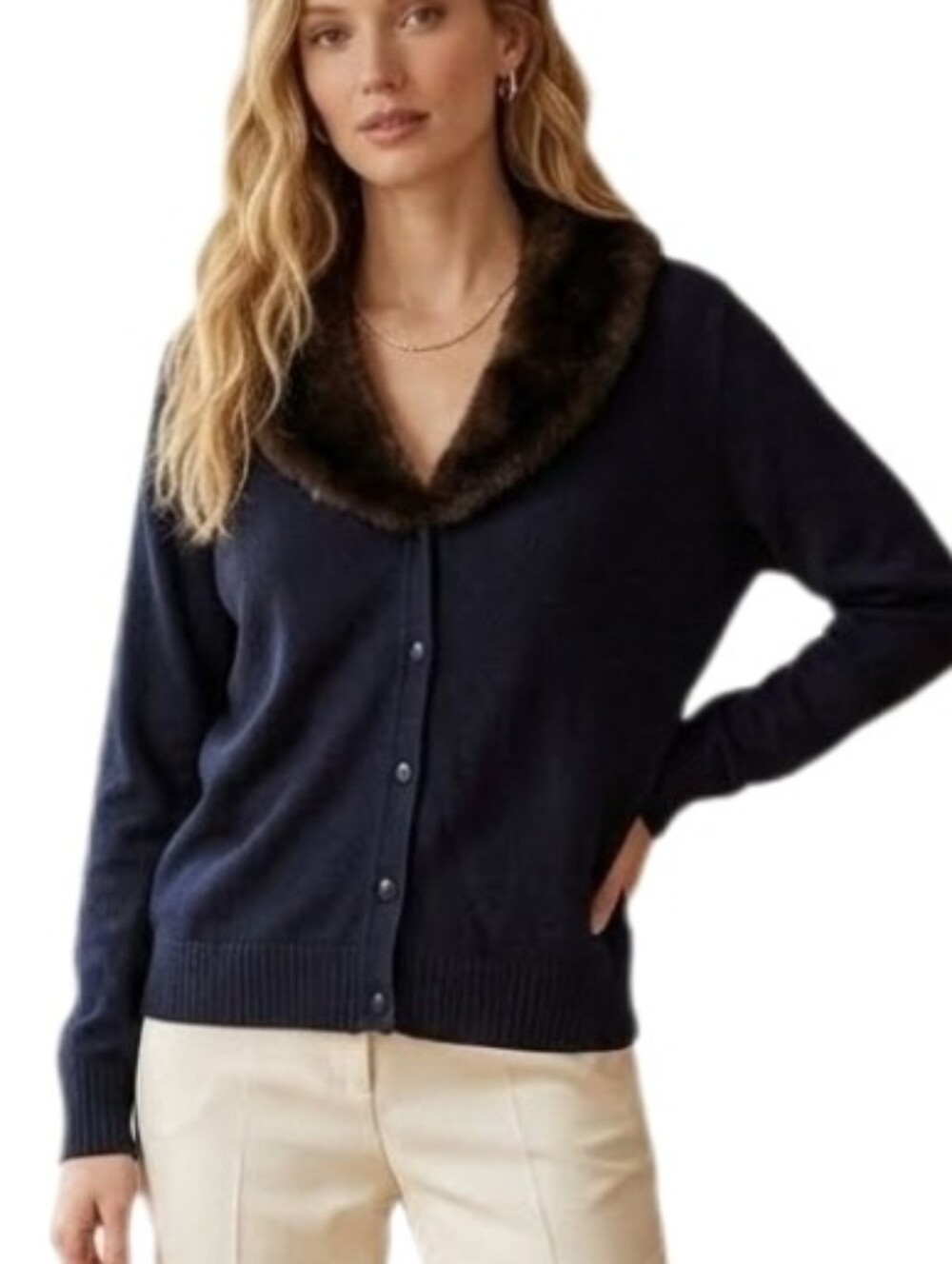 Kathie Lee Cardigan Vintage Faux Fur Collar Sleeveless Knit Brown Size M…
